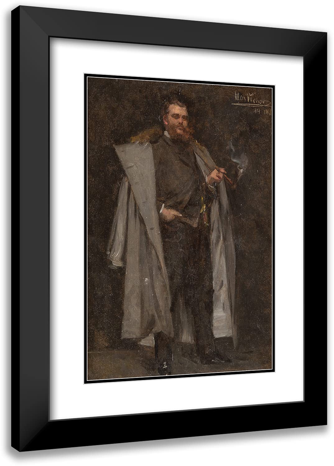 ArtDirectMax Johann Bernhard Koner 13x18 Black Modern Frame and Double Matted Museum Art Print Titled - Portrait of a Gentleman in Fur-Trimmed Coat (1882)