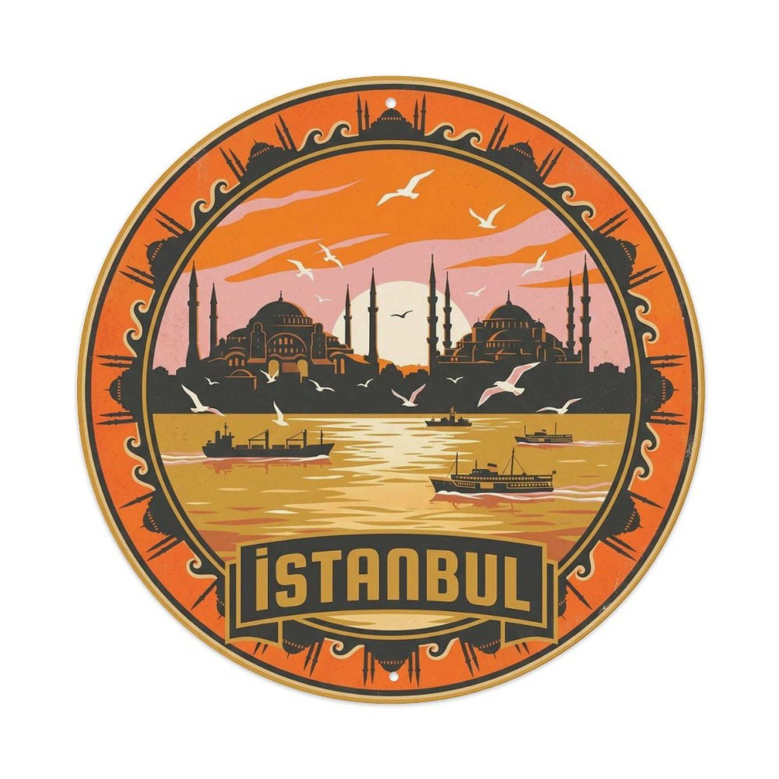 Istanbul Skyline Sunset Travel Turkey Classic Graphic Metal Tin Sign