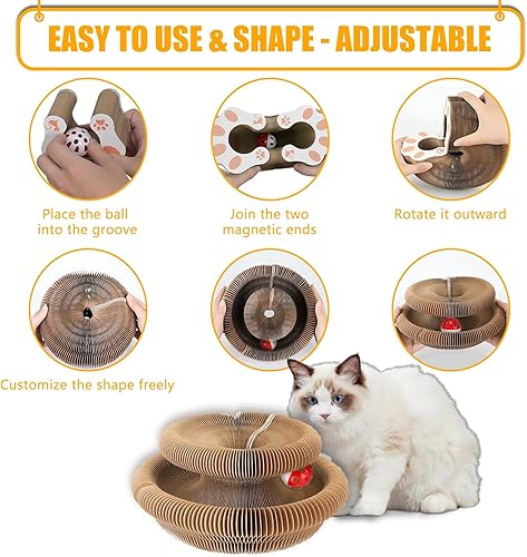 Miniatura 5 de Paquete de 2 tablas rascadoras de órgano mágico para gatos, juguete rascador de gatos con bolas de campana para gatos de interior, juguete de cartón