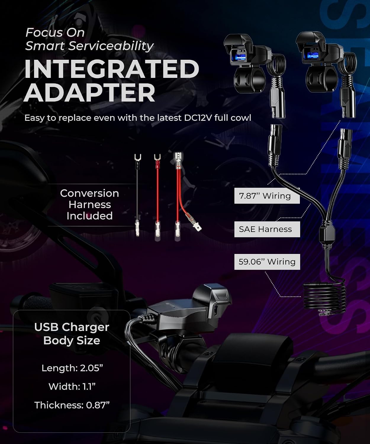 KAEDEAR [Type A + Type A] Motorcycle USB Power Supply, Waterproof, Dual Ports, SAE DC 12V Fuse, Power Switch, Super Fast Charging 5V/9V/12V, Light-Guided USB Charger KDR-M3-AA
