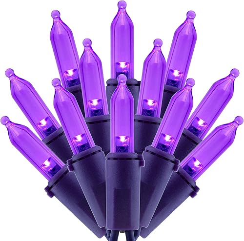 Juego de luces LED de Navidad moradas con cable morado, 66 pies, 200 unidades con certificación UL (morado)