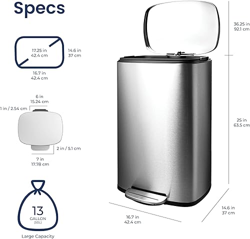 Miniatura 7 de Ninestars SOT-50-8 - Papelera grande, color plateado