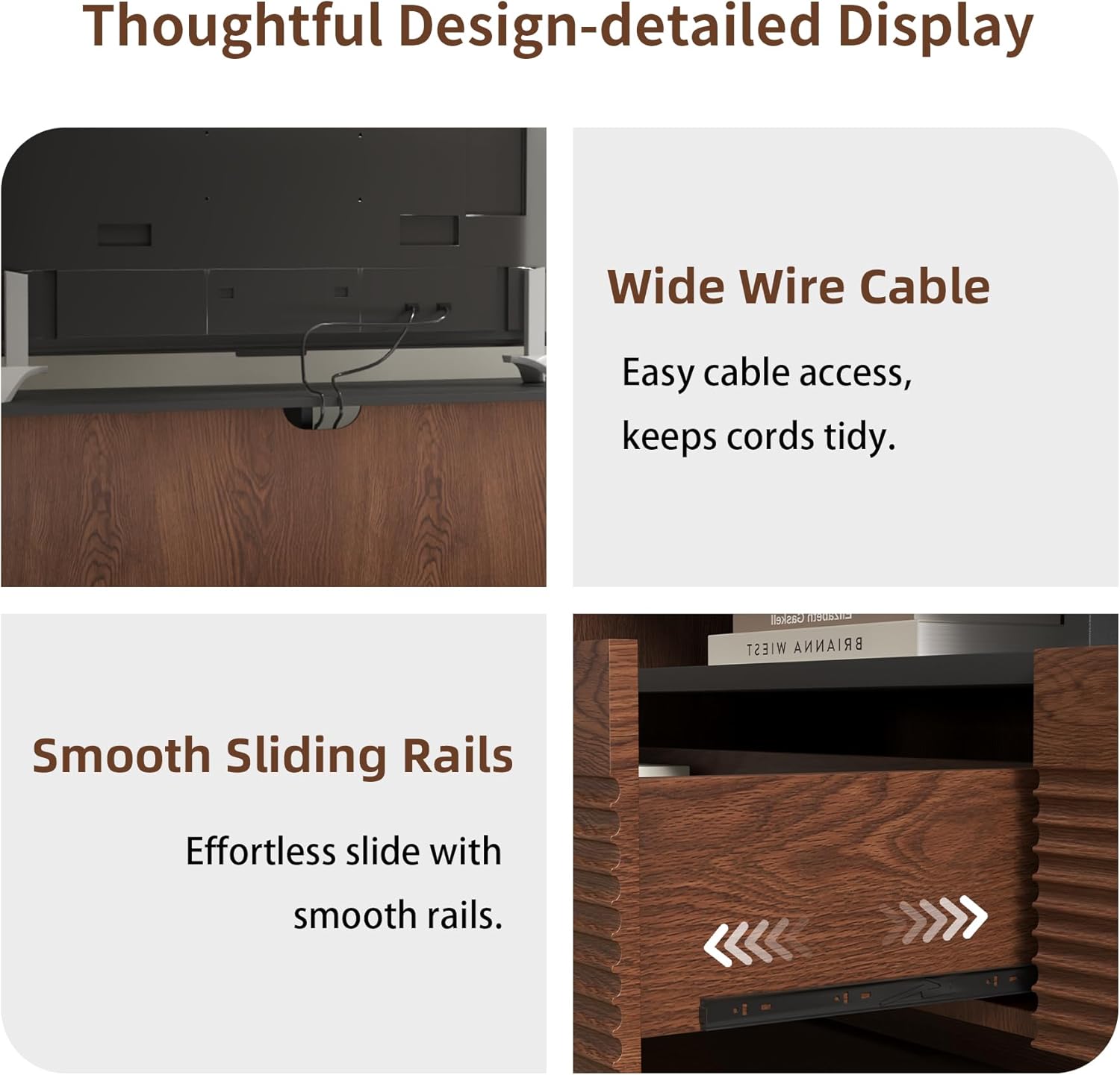 Epecoya 78.8 Inch TV Stand with Storage Cabinets for Living Room, TVs Media Console Entertainment Center with Drawers, Wood Fluted Television Stands with Open Shelves for Bedroom, Dark Brown Walnut - Image 7