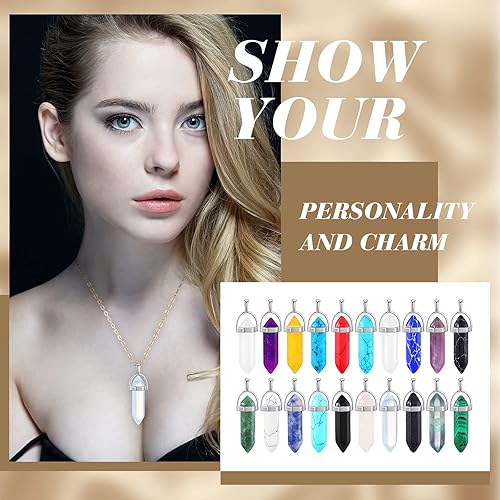 Miniatura 6 de 20 collares de cristal incluye 20 piezas hexagonales puntiagudas de chakras forma de bala cristal de cuarzo piedra hexagonal natural colgante de