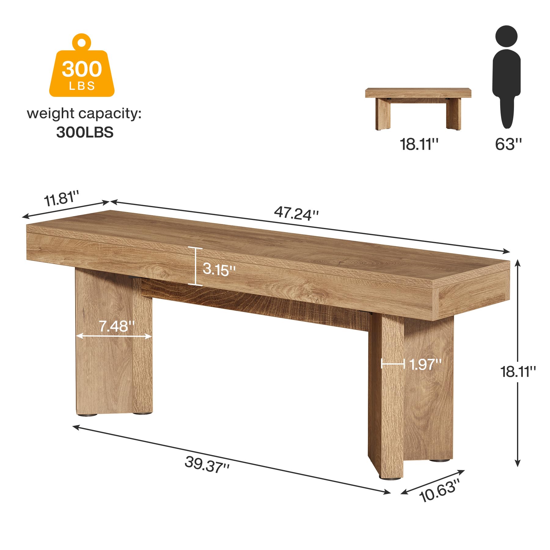 Tribesigns Farmhouse Wooden Dining Bench | 47" Indoor Entryway Bench with Sturdy Frame for Dining Room, Livingroom, Hallway, End of Bed (Rustic Brown)