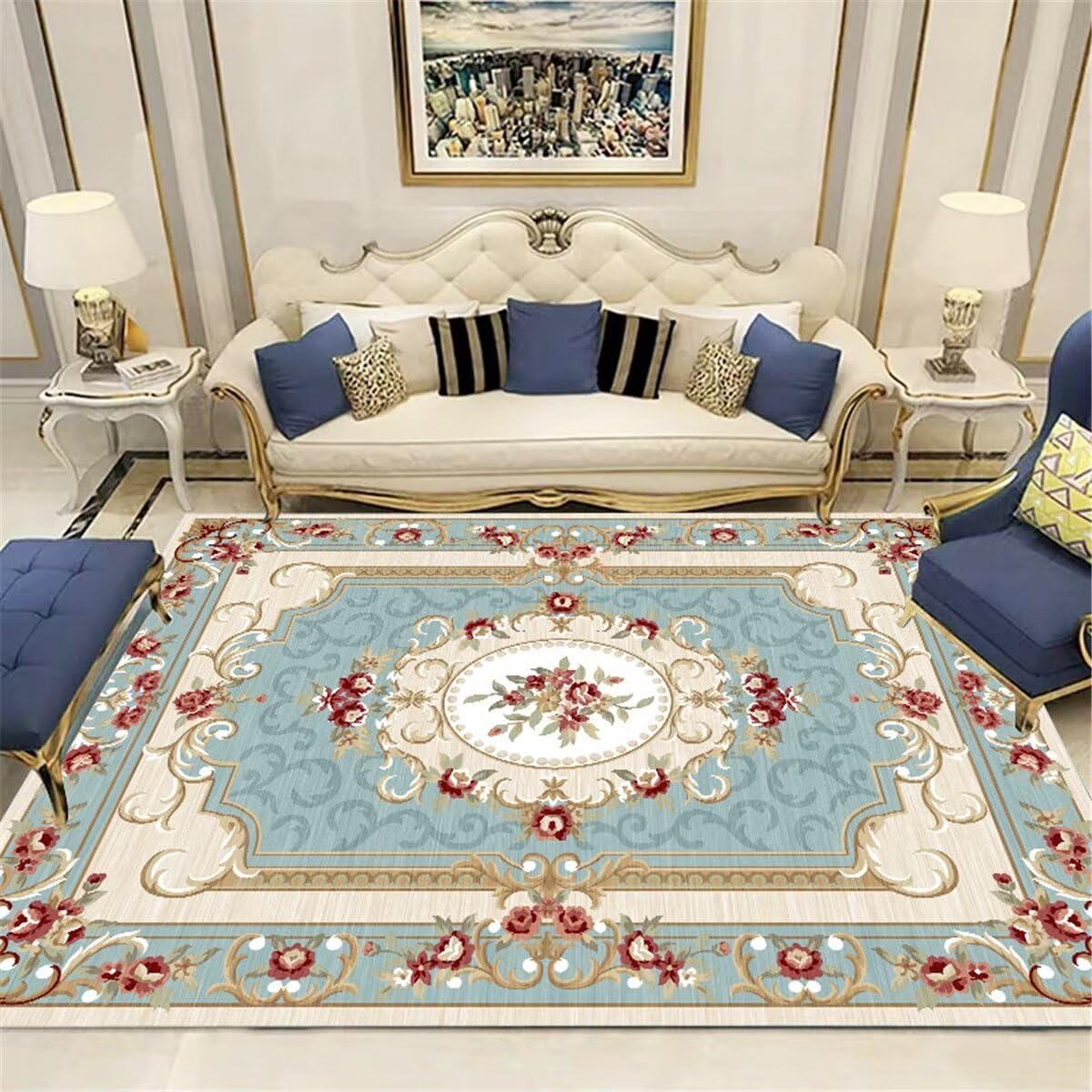 Tapis de bain enfant bleu lavable de 100x200cm contre les glissades au sol