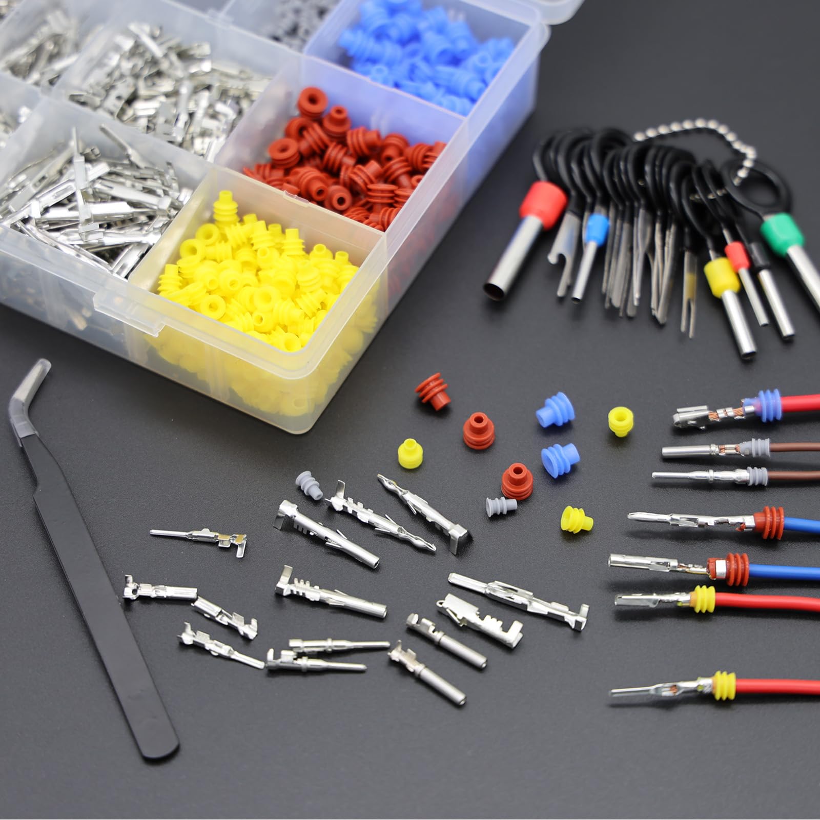 Kit de 859 conectores eléctricos automotrices de 1,5/1,8/2,5/2,8 mm, conectores de alambre, clavijas macho hembra con sellos de alambre, herramienta de extracción de terminales y pinzas para
