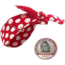 Rosie the Riveter Essentials - Polkadot Authentic WW2 Style Bandana and Employment Collar Pin, 2 Item Pack