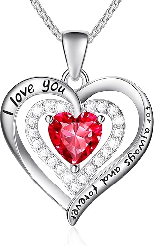 Collar de plata de ley 925 con piedra natal de corazón para mujer, joyería para esposa, oro rosa, collares chapados en oro blanco de 18 quilates, te