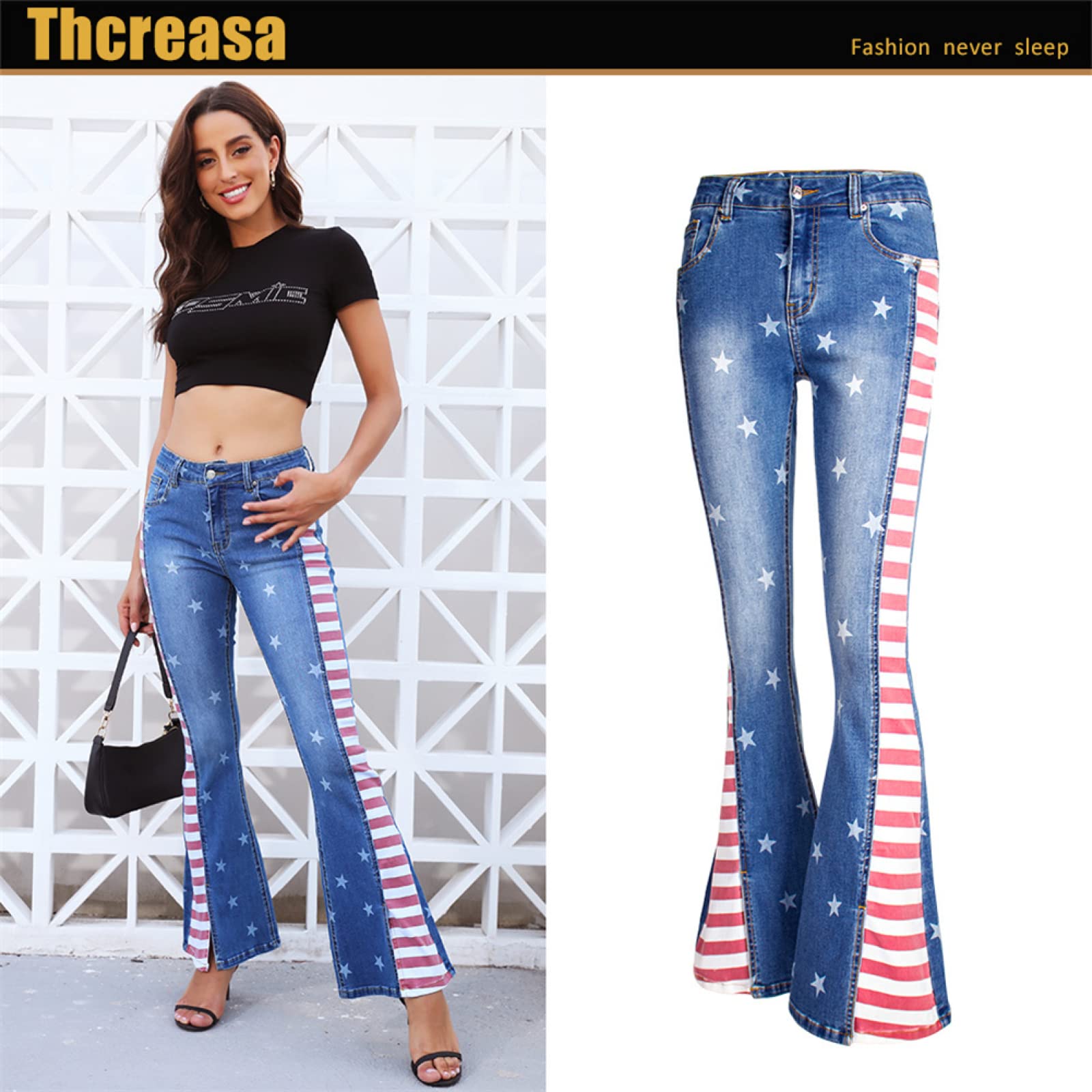 Vaqueros De Mujer De Rayas De Colores con Estampado De Estrellas Mopa Y Pantalones Acampanados para Mujer