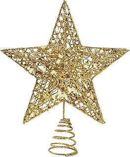 KEYIDO Christmas Tree Topper, Gold 3D Hollow Glitter Tree Star, 10 Inch Large Metal Christmas Treetop Star for Xmas Tree Topper Ornaments Christmas Home Decorations