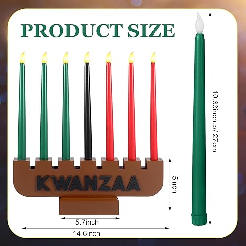 Miniatura 2 de Baquler Kwanzaa Kinara - Juego de 8 velas Kwanzaa sin llama, velas eléctricas sin llama, velas cónicas sin llama con portavelas Kinara, soporte de