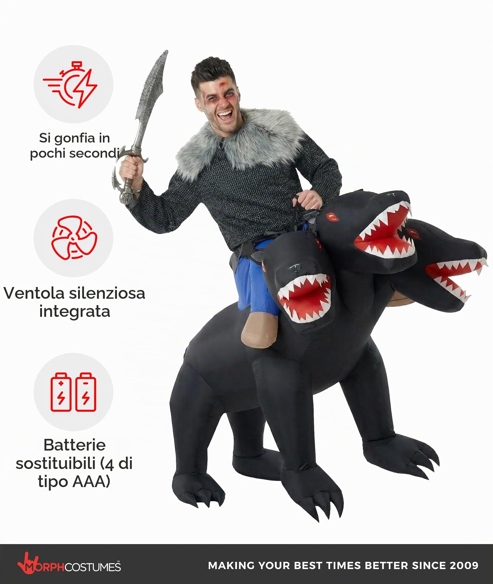 Morph Cane a Tre Teste Gonfiabile, Costume Halloween Adulto