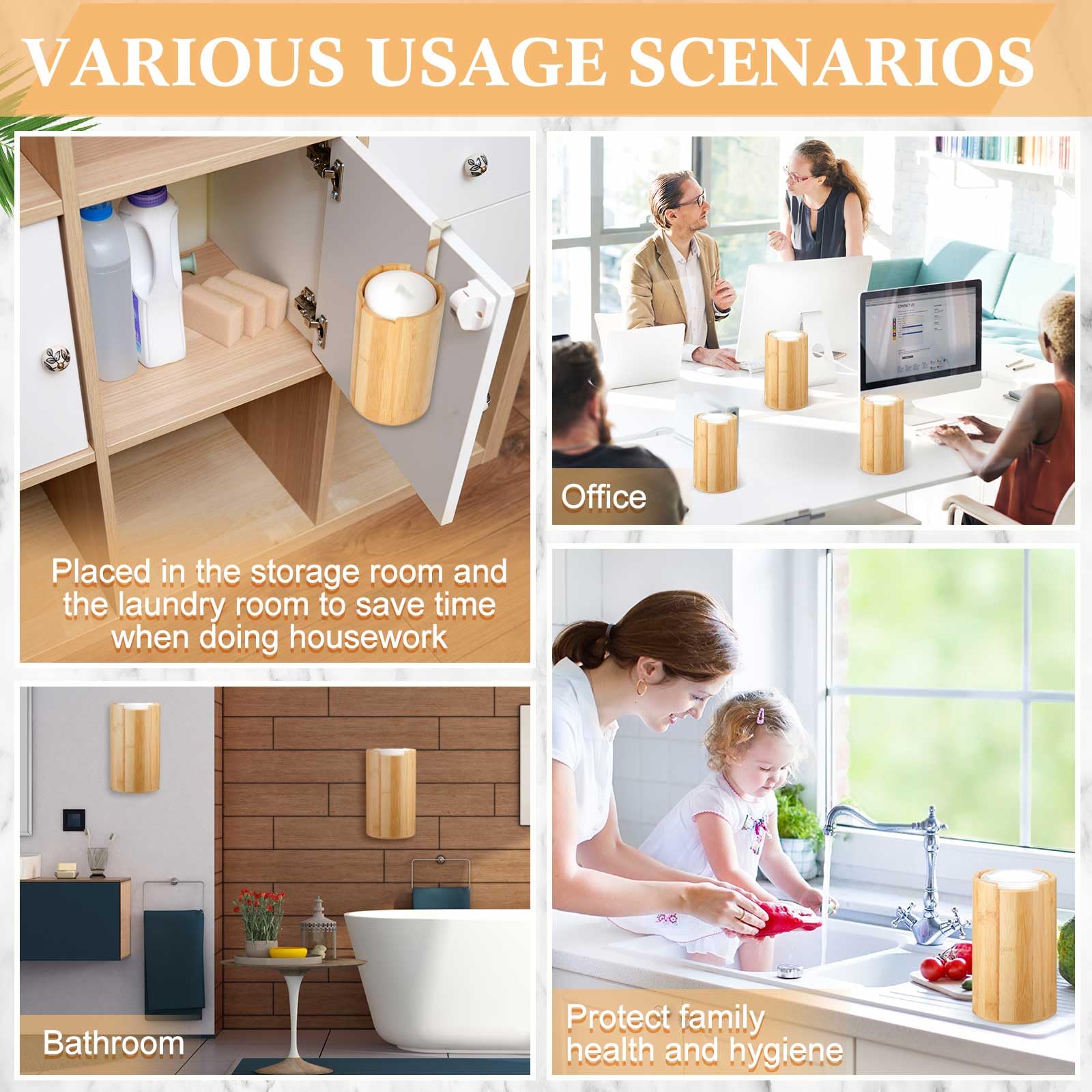 SiliFine Dispensador de toallitas desinfectantes rellenables, contenedor de toallitas desinfectantes montado en la pared, organizador decorativo de bambú para cocina, baño, oficina, aula, encimera,