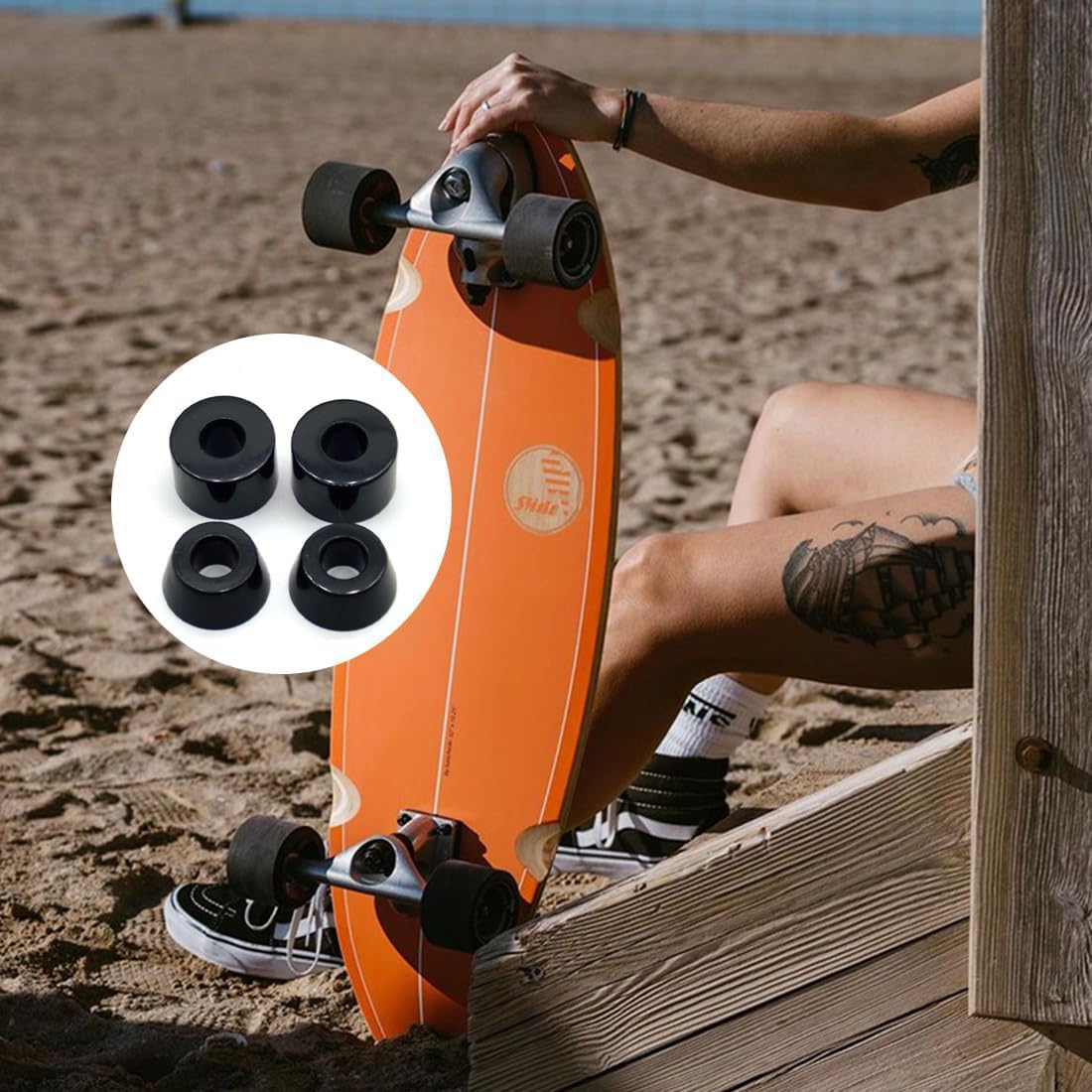 Set de 4 Bujes para Camiones de Longboard con Amortiguación en PU y Herramientas