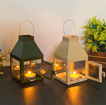 Metal Candle Lantern for Real Candels Halloween Decorations Tealight Holders for Centerpieces Farmhouse Outdoor Fall Decor Hanging Moroccan Lantern Decorative Indoor Home 5.5 Inch Pack of 2