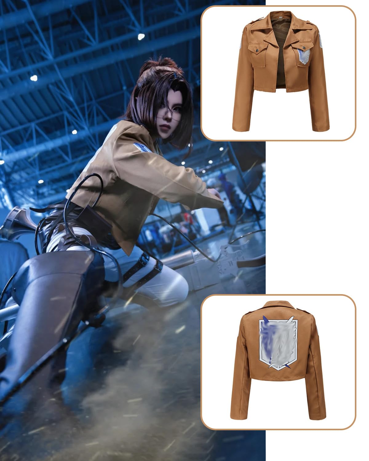 CR ROLECOS Anime AOT Cosplay Survey Corps Uniform Mikasa Ackerman Cosplay Disfraz Chaqueta y cinturón Halloween Carnaval Navidad para adultos