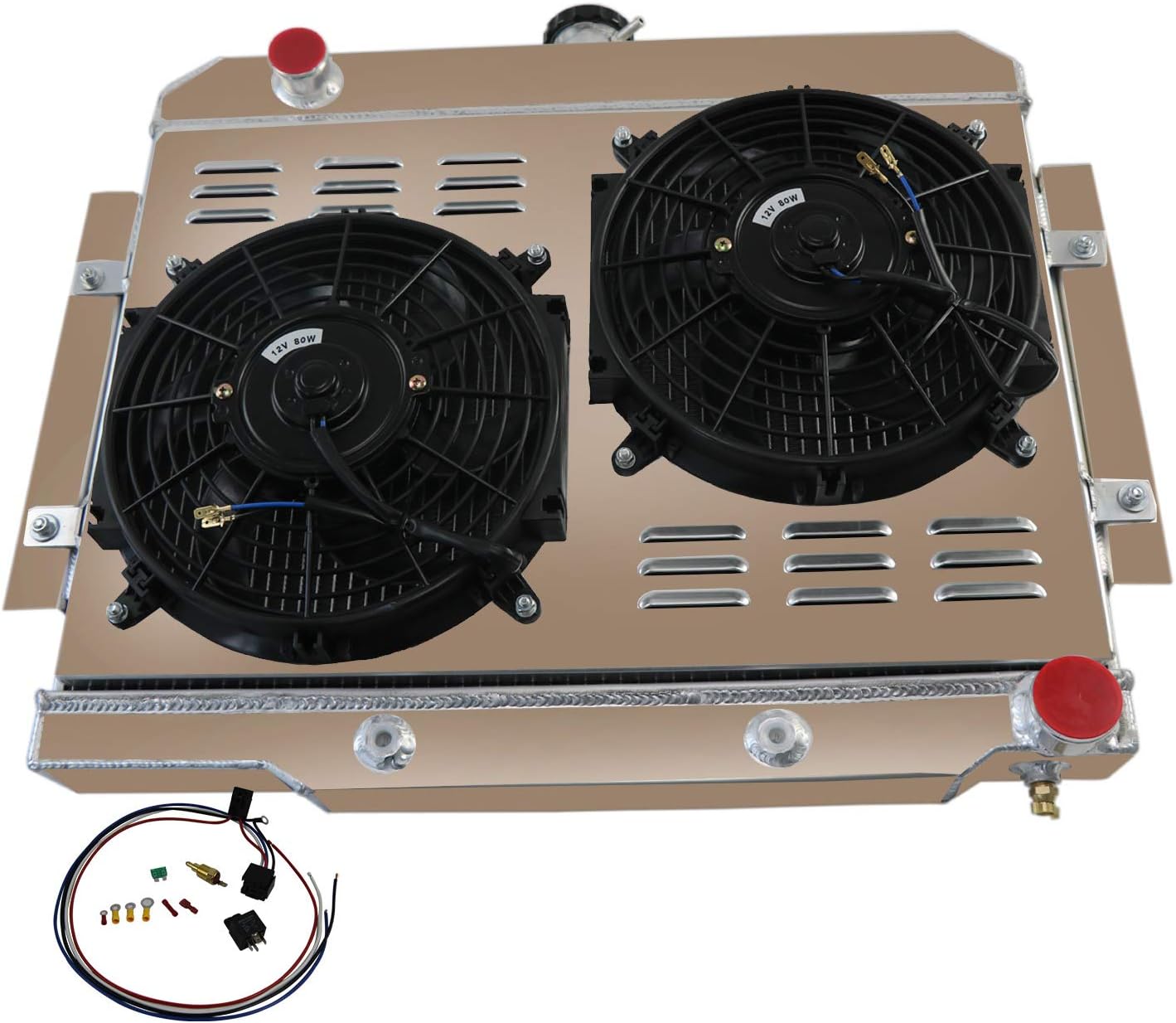 3 Row Radiator Compatible with 1972-86 Jeep CJ5 CJ6 CJ7 Chevy 350 V8 1973 1974 1975 1976 1977 1978 1979 1980 1981 1982 1983 1984 1985 Aluminum Radiator&Shroud &Fan &Relay