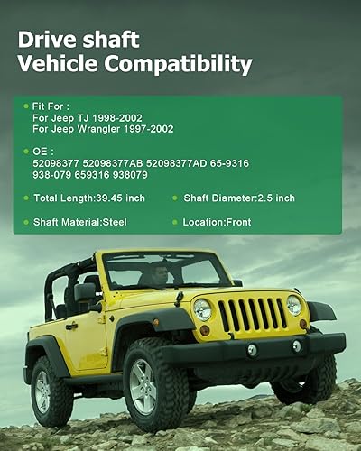 Vista 280 de SCITOO Longitud del eje de hélice del eje de transmisión delantero 36.2 pulgadas compatible con 2001-2004 para Jeep Grand para Cherokee 4.0L