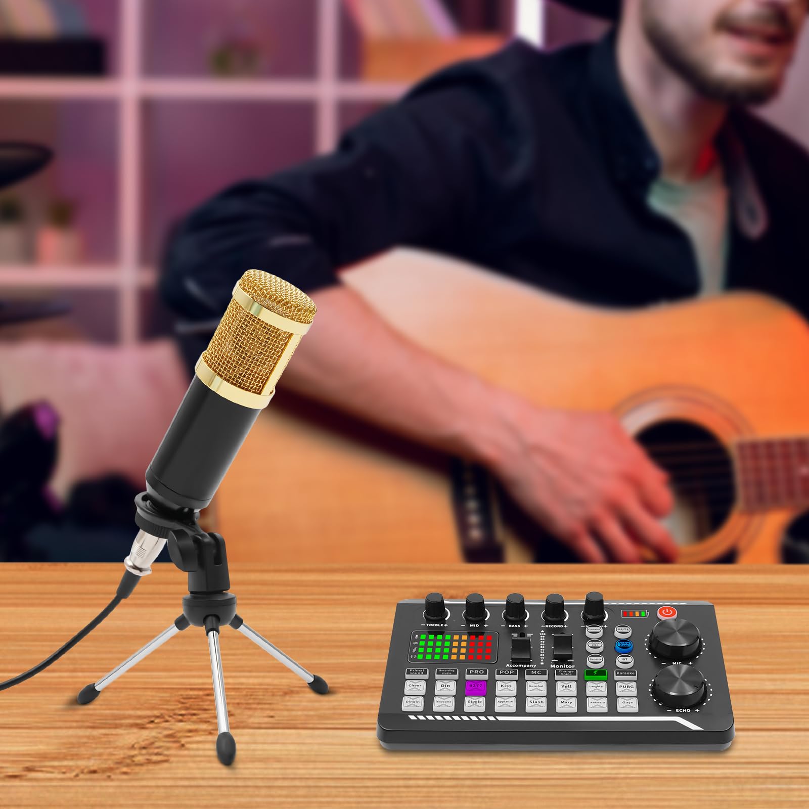 Podcast, set di microfono USB a rene, condensatore, microfono audio, mixer con scheda audio, mixer per streaming, podcasting, registrazione podcast per laptop, personal computer, smartphone