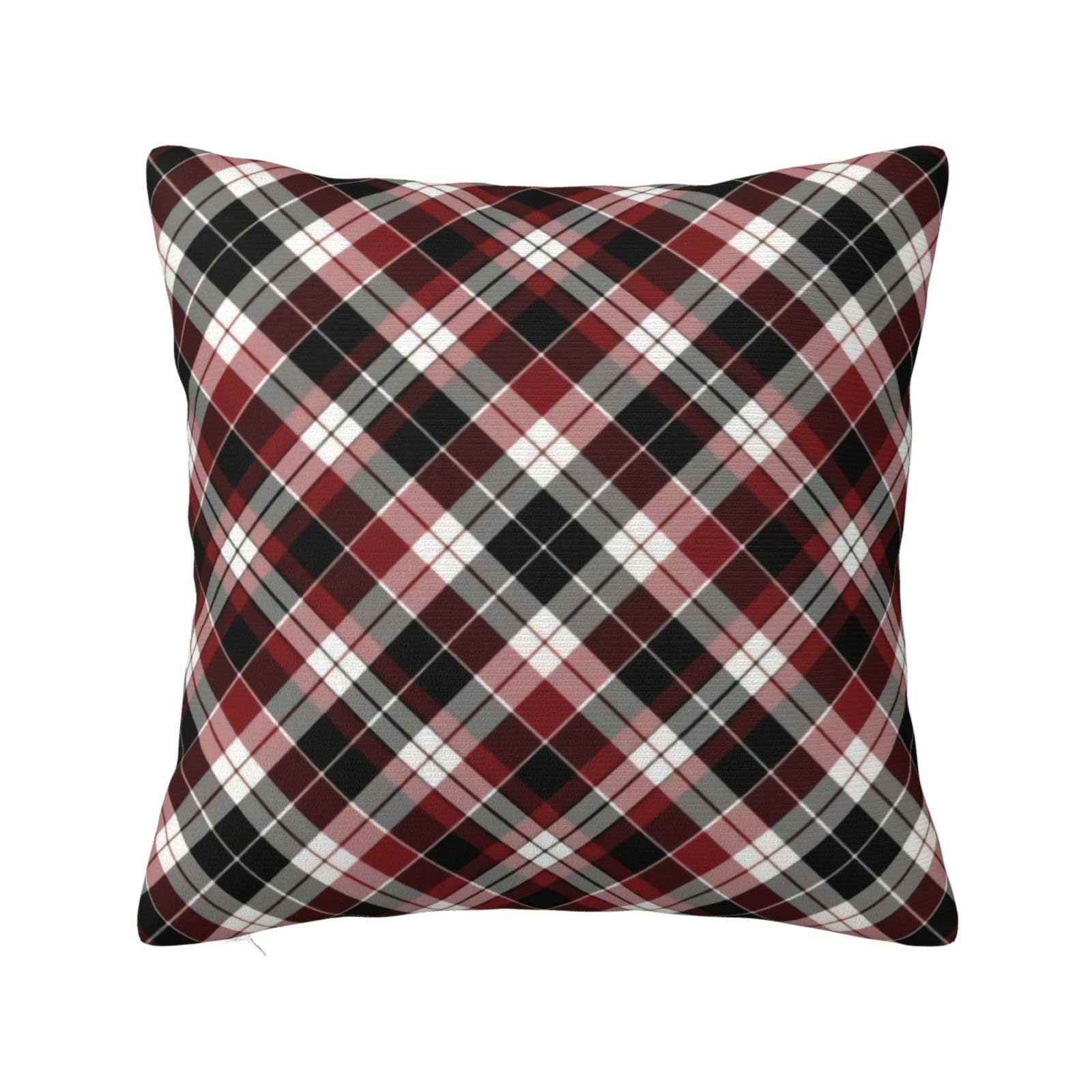 White Red Black Tartan Plaid Pillowcase 22"x22"