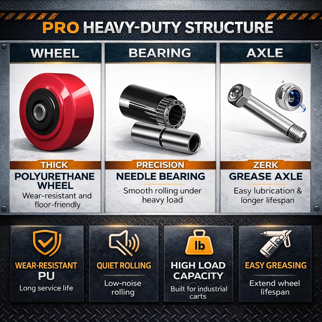 5" x 2" Heavy Duty Polyurethane Caster Wheel Replacement (Set of 4– 3200 lbs Total Capacity), Thick Polyurethane Tread on Polyolefin core with Roller Bearing-Higher Load, Non-Marking