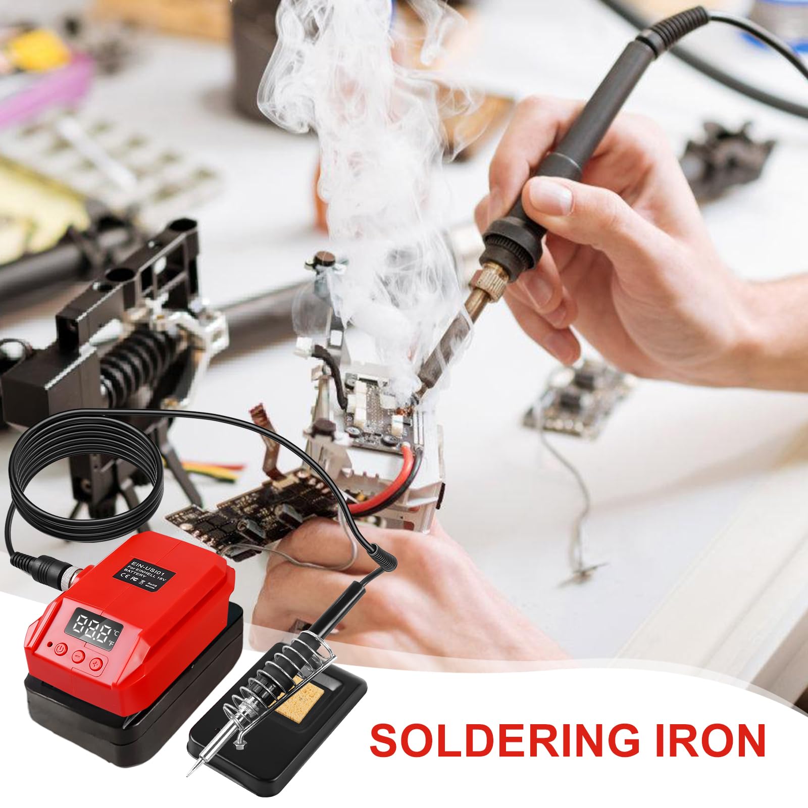 Asfrode Lötkolben für Einhell 18V Li-Ionen Akku, 60W LCD Einstellbar Temperatur 180-480°C Cordless Lötkolben mit Lötdraht 50g Tragbares Lötkolbenständer Work für Einhell Power X-Change
