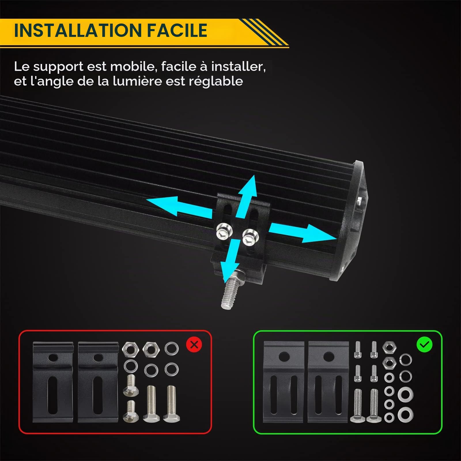 SKYWORLD 8D Barre Led 4x4 avec 12V Faisceau de Câblage Kit, 59 CM 480W | Longue Portee Barres Lumineuses, Straight Led Light Bar Étanche pour Offroad Voiture Véhicule Camion Tracteur Quad Bateau