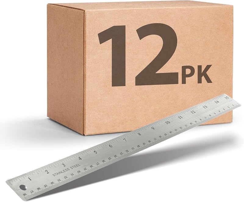Officemate Classic Stainless Steel Metal Ruler, 15 inches with Metric Measurements, Silver, 15 L x 1.25 W, 12 Pack (666120)