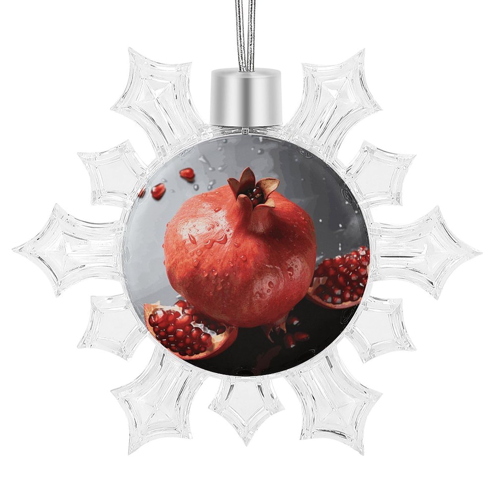 Décoration de Noël 2024 flocon de neige imprimé grenade pendentif de fête 10x8cm