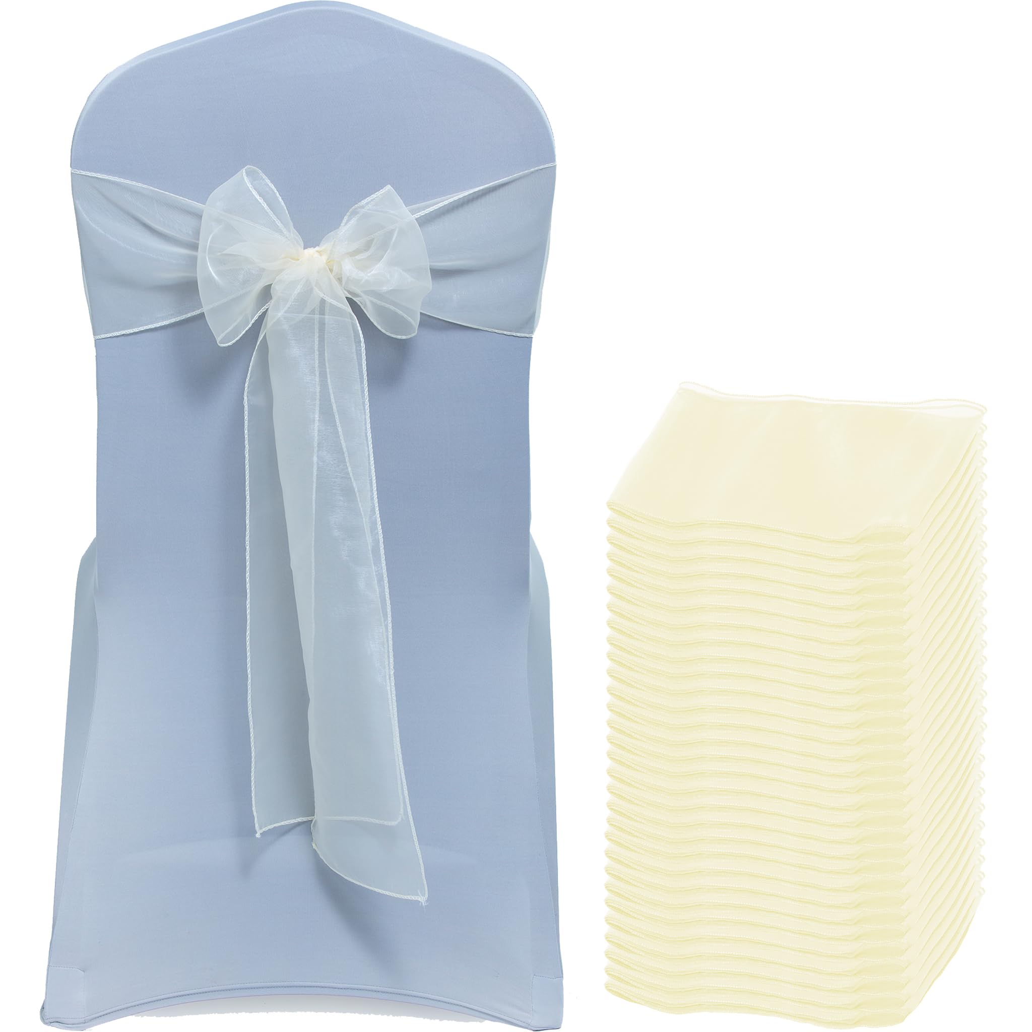 EDecor Pack of 25 Organza Chair Sashes for Wedding & Party Decorations – Reusable Sheer Chair Bows Tie Back for Banquet Chairs, Bridal Shower, Birthday, Reception Event Styling Décor - Ivory — image 1