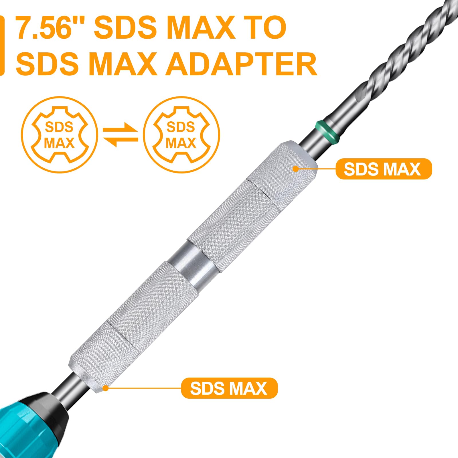 CPROSP Adaptateur SDS MAX vers SDS Max 190mm*30mm, Rallonge SDS avec Graisse, pour Prolonger la Longueur de Travail des Forets, Connecteur pour Marteaux-Piqueurs et Outils