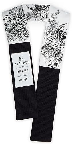 DEMDACO Heart of This Home - Toalla de cocina de algodón 100 % con diseño floral blanco y negro de 68 pulgadas