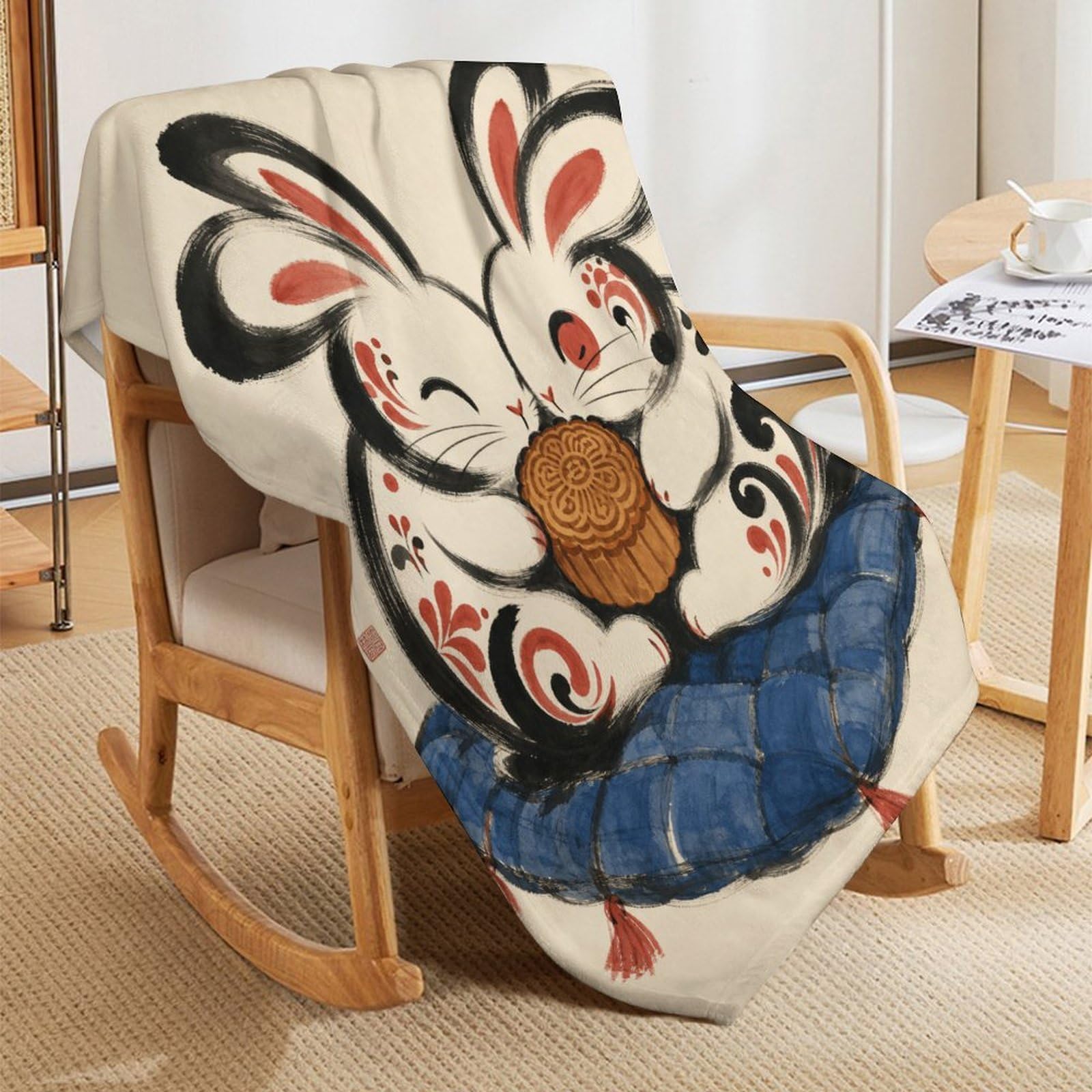 Pareja de Conejos con Tambor Manta Manta TV Calida Polar Sofa Dormitorio | manta sofa suave con Libro de cuentos de animales y Linda ilustración infantil, para sofa, cama, 175x200cm(70x80in)