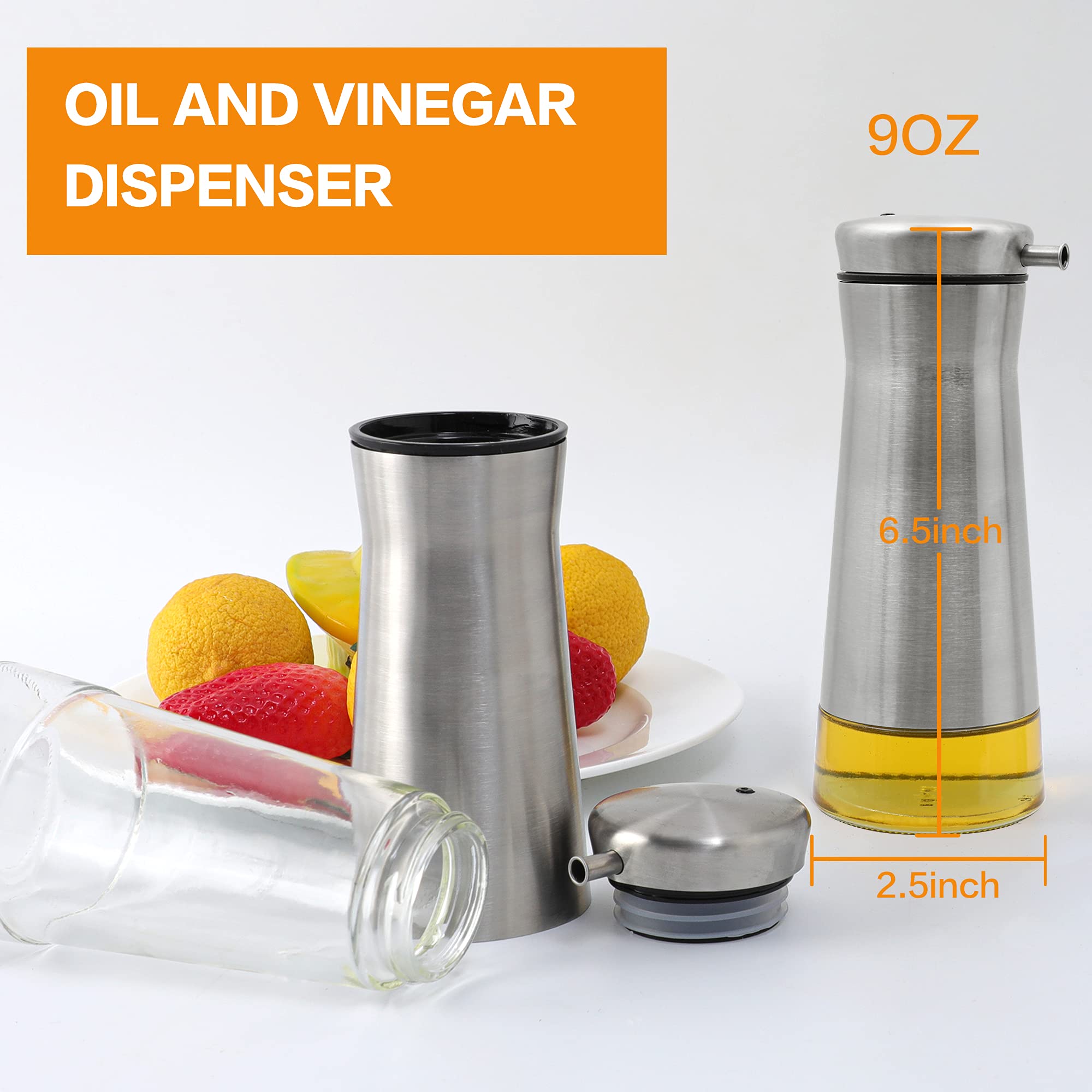 Aelga Olive Oil and Vinegar Dispenser Set 2Pack Elegant Stainless