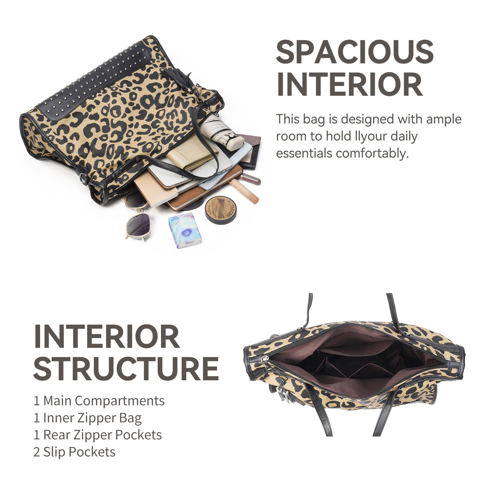 GAEKEAO Borsa Tracolla Donna Grande, Tote Motivo Leopardo Grande Capacità, Spallaccio Regolabile, Tote Bag Elegante Versatile Per Lavoro