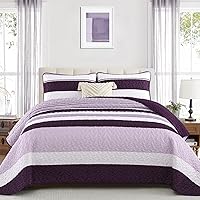 Vista 29 de Dinjoy Juego de edredón bohemio tamaño matrimonial, 3 piezas de edredón a rayas gris oscuro, juego de ropa de cama acolchado de microfibra suave