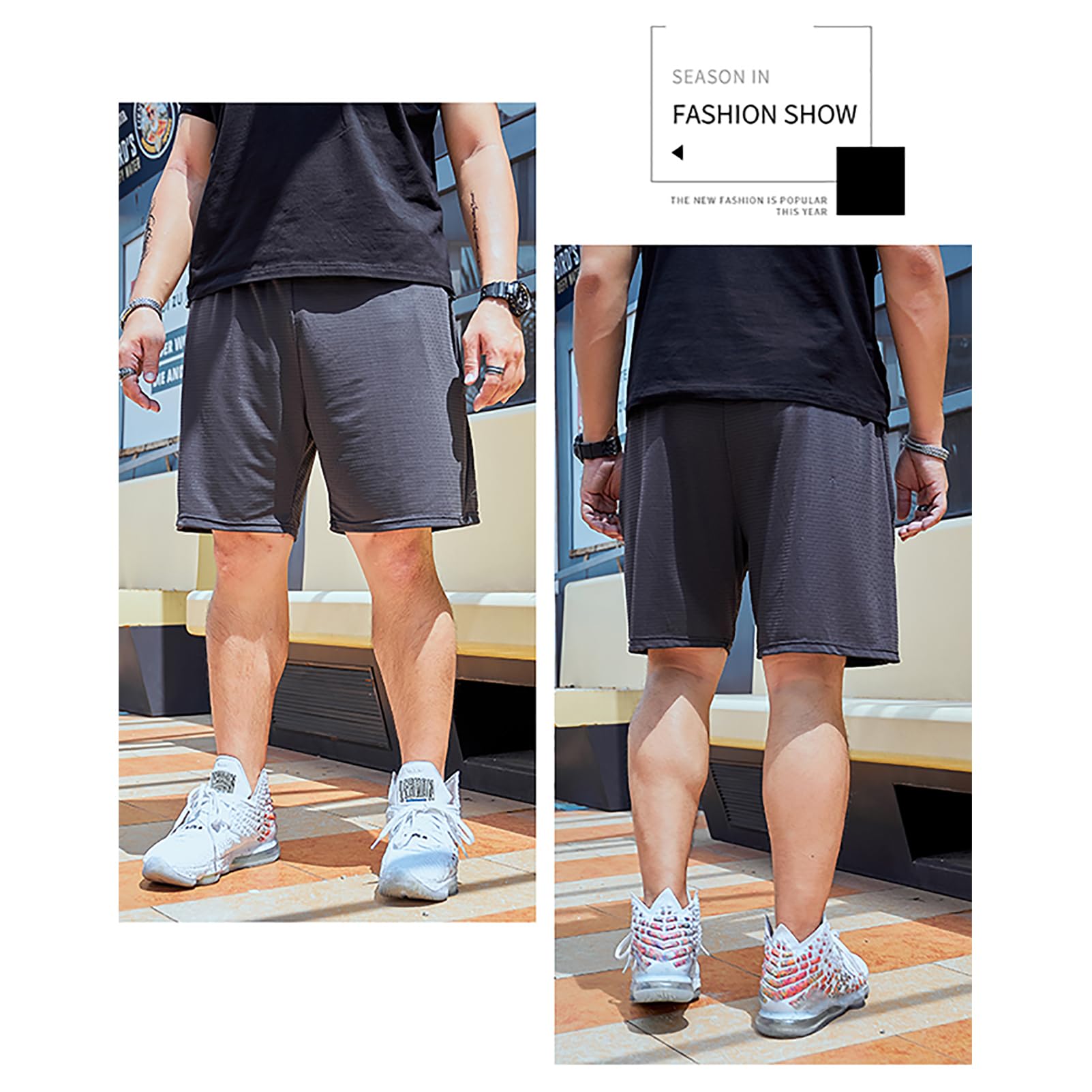 Homme Grande Taille Short de Sport en Maille Extensible Séchage Rapide Short de Course avec Poches Zippées (S-6XL)
