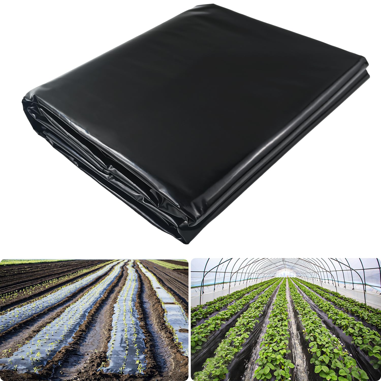 Gewächshausfolie Schwarz, 2m X 6m Polyethylen Folie, 4 mil Plastikfolie Reißfest und Wasserdicht, Folientunnel für Gartenarbeit Tomatenhaus Treibhaus Folie