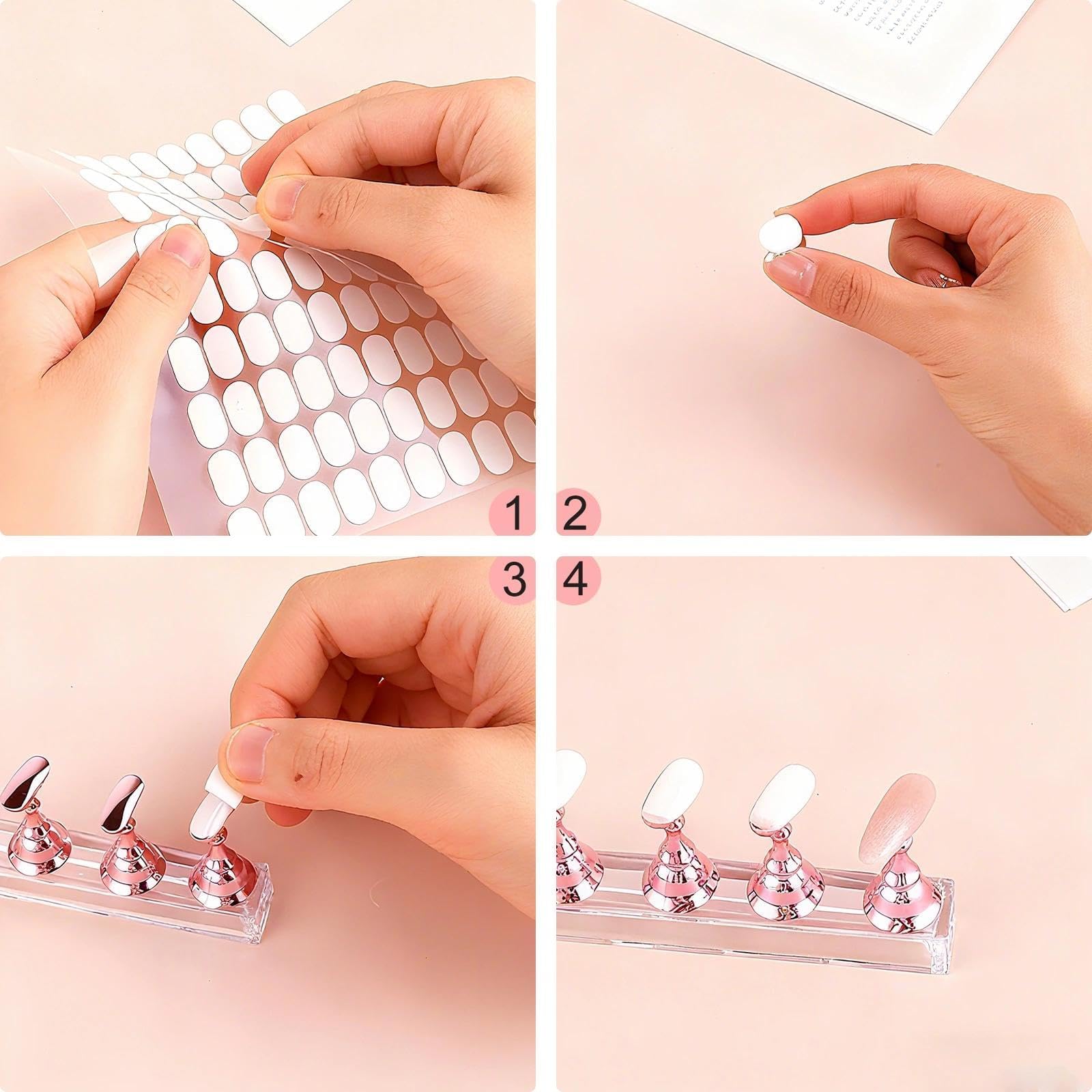 2 Set Nagelständer Display, Nägel Kunst Praxis Stands, Nagelübungshalter, Nägel Tipps Halter, mit 1 Doppelseitige Klebepunkte und 1 Pinzette Spitz, für Nagel Designing, Roségold