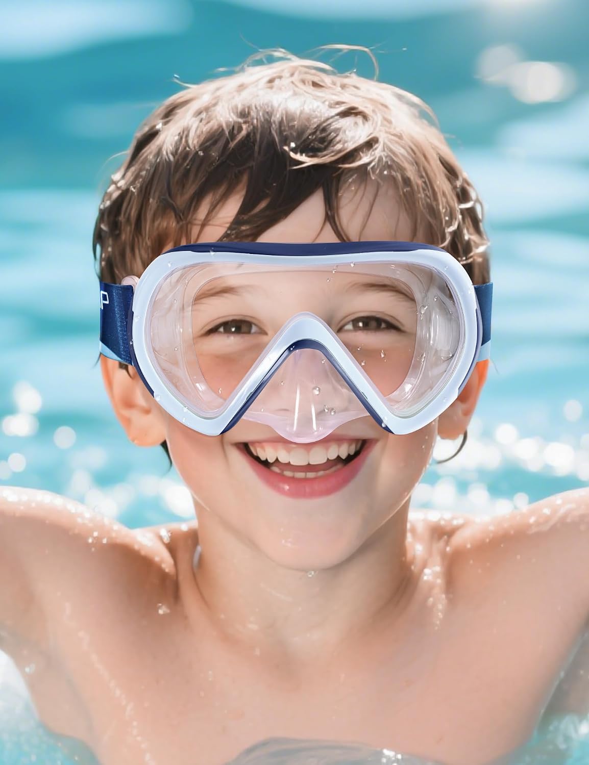 Supertrip Kids Swim Goggles with Nose Cover for Ages 6-14, Tempered Glass Fabric Strap Swimming Snorkel Mask for Pool Beach