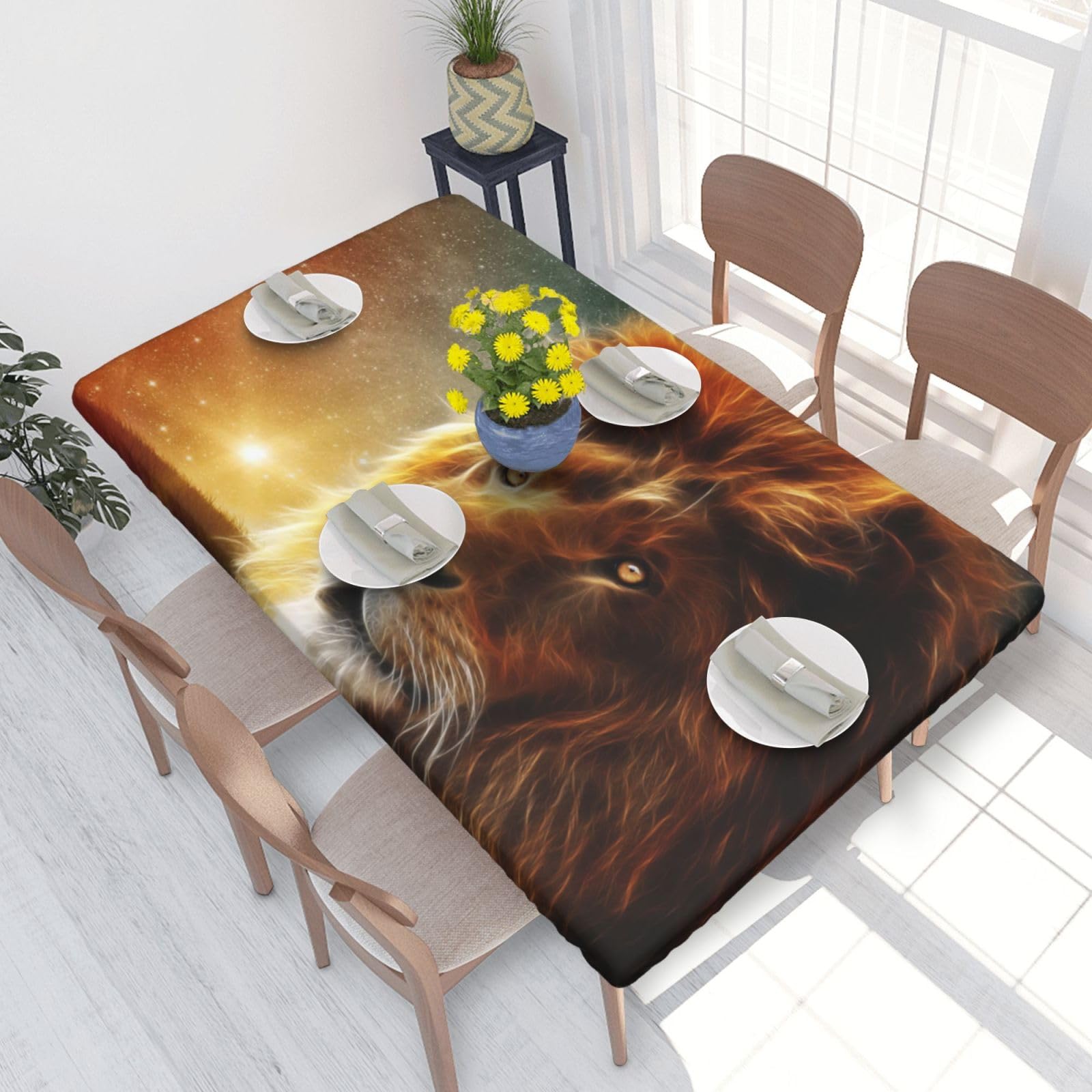 BNVSADC Scifi Lion Printed 4FT Tablecloth 122x76 CM Polyester Kitchen Water Resistant Table Cloth Dining Table Decoration Table Covers