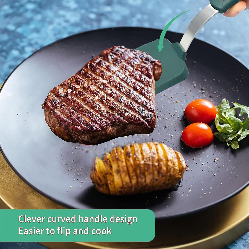 Set 2 Spatole In Silicione Verde Per Cucina - Antiaderenti, Resistente Al Calore Fino A 600°F, Per Pesce E Pancake - Foto 8