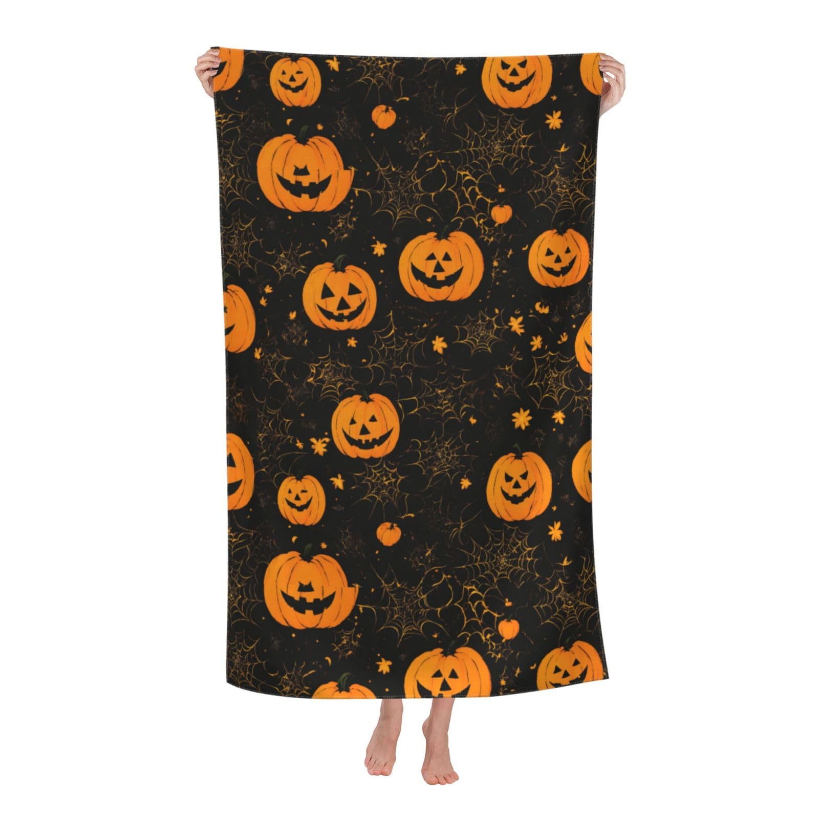 Pojknbv White Halloween Pumpkin Print Oversized Adult Beach Towel Quick-Dry Comfortable Lightweight Travel Pool Camping