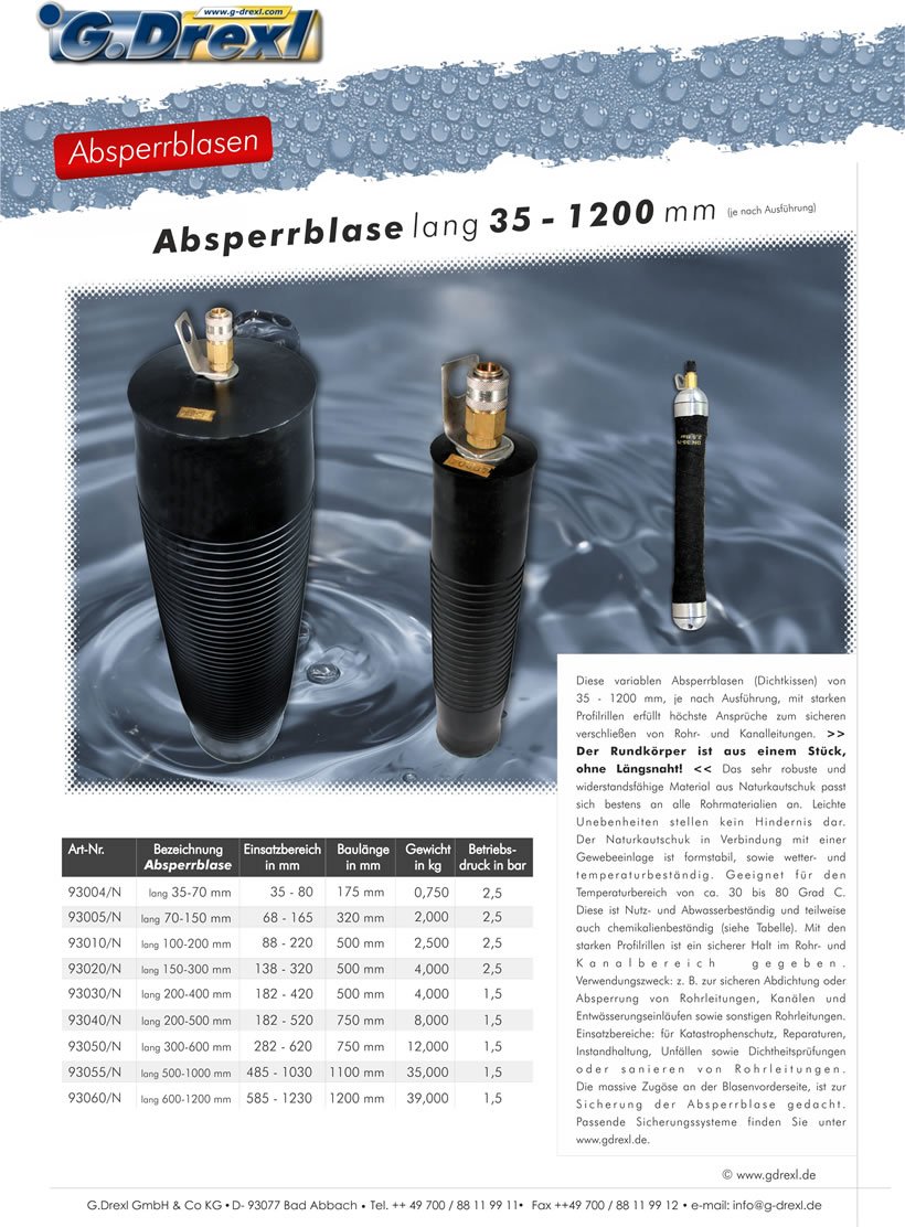 Soplador De Sellado tapones de tubería Prueba PLUG LARGO Variable 150-300