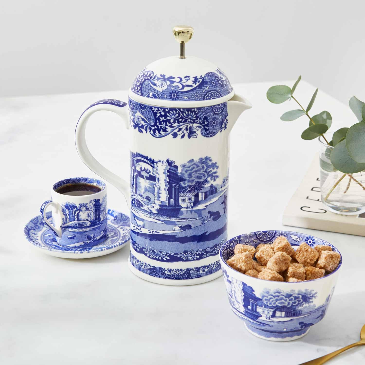 Spode Blue Italian French Press | 28-Ounce Capacity | Espresso Coffee and Tea Maker | Porcelain Cafetiere | Stainless Steel Plunger | Dishwasher Safe BlueWhite product thumbnail 5