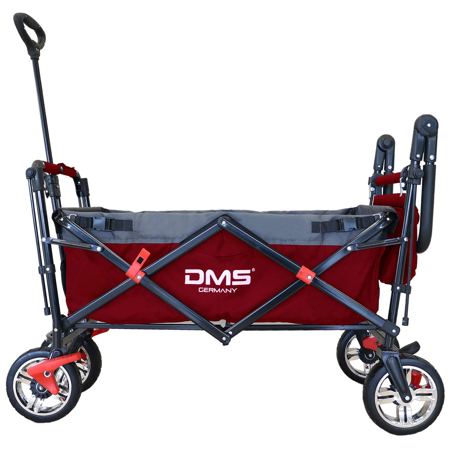 DMS Chariot pliable avec toit | Chariot à main/chariot de transport pliable | Pneus en caoutchouc plein | Avec système de sonorisation pour enfants | Avec sac de transport et systèmes de freinage