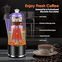 Vista 4 de HOMOKUS Percolador de café eléctrico de 12 tazas Percolator Cafetera de acero inoxidable con perilla transparente, mango de tacto frío, función