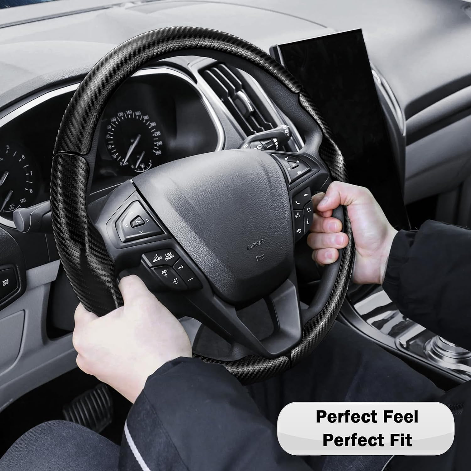 Steering Wheel Cover for Ford Fusion 2013-2020/ Edge 2015-2024 Steering Wheel Cover Protector Accessories (Matte Black)