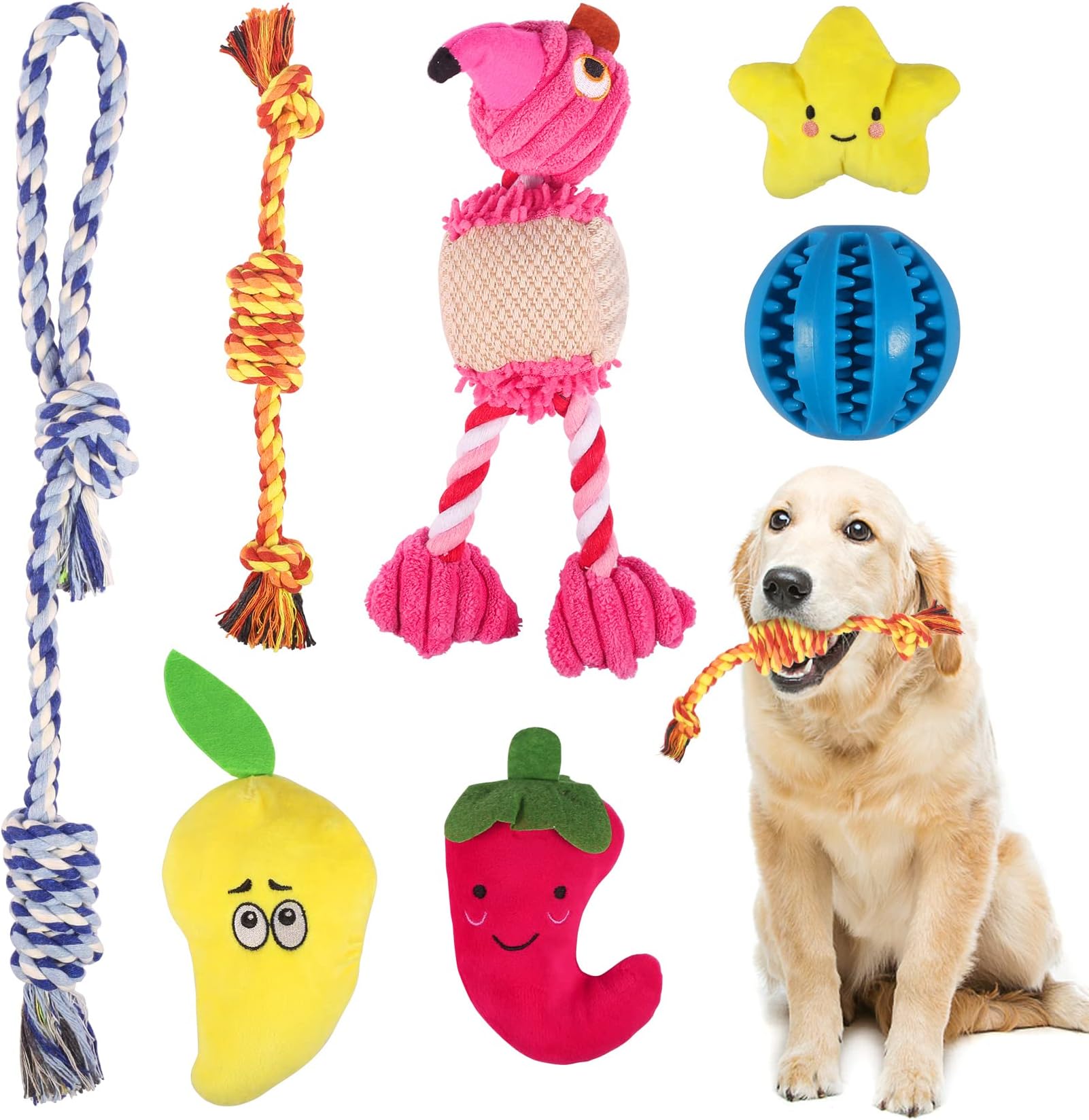 Puppy Toy Set, Foonii Dog Toy Chew Toy Dog Rope Pure Cotton Material Safe and Comfortable Suitable for Small/Medium/Large Dogs (7 Pieces)